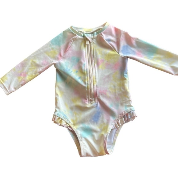 Old Navy One Piece Swimsuit Size 6 to 12 Mo Long Sleeves tie-dye zipper front - Picture 1 of 14